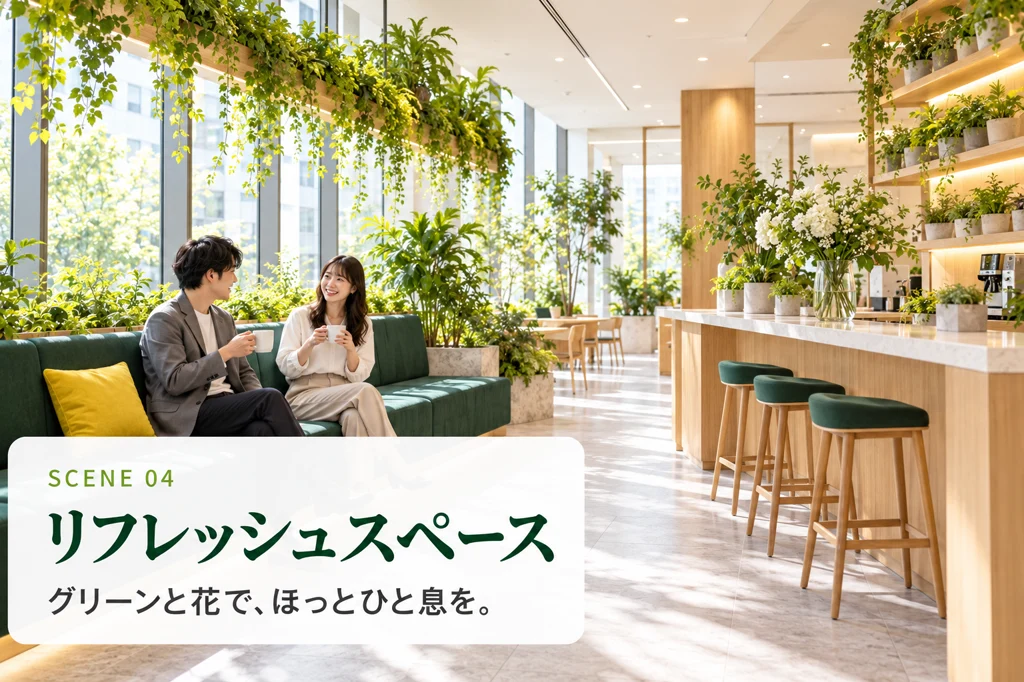 SCENE 04 リフレッシュスペース。グリーンと花で、ほっとひと息を。